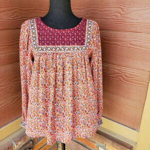 Gap Paisley Puff Long Sleeve Flowy Blouse Size XS Boho Gypsy Hippie Multicolor